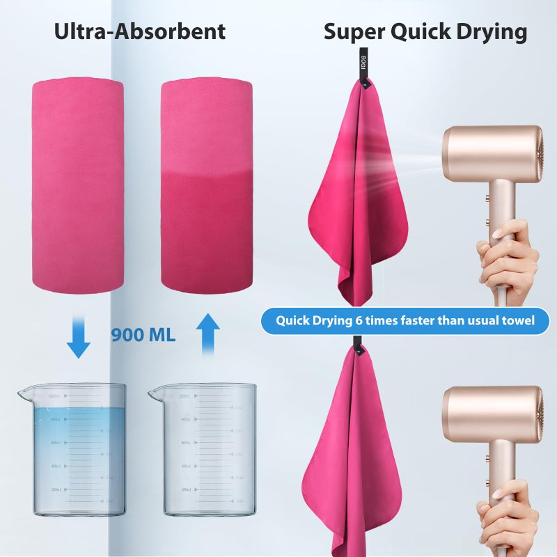 BOGI Microfiber Travel Sports Towel-Quick Dry Towel, Soft Lightweight Microfiber Camping Towel Absorbent Compact Travel Towel for Camping Gym Yoga Swimming Backpacking (L:60''x30''+16''x16''-Hpink) - Image 5